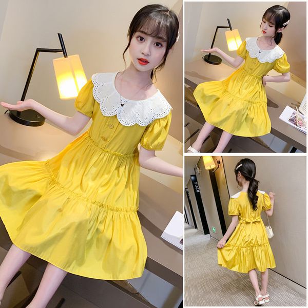 new 2020 summer elegant casual girls dress toddler kids baby girls party princess dresses short sleeves children's vestidos w289, Red;yellow